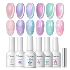 PEACECOLOR cat eye gel nail polish set with magnet for six-shade chic nails