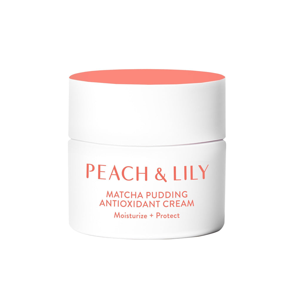 Peach & Lily Matcha Pudding Cream bottle for antioxidant hydration.