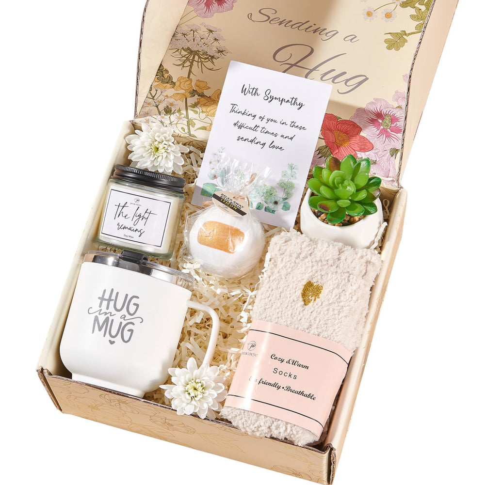 Peacoeye sympathy gift box closeup, showcasing a thoughtful presentation for condolence gifts