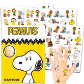 Peanuts temporary tattoos sheet featuring Charlie Brown and Snoopy, ideal for party favors