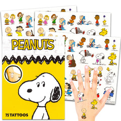 Peanuts temporary tattoos sheet featuring Charlie Brown and Snoopy, ideal for party favors