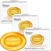 Pears soap translucent amber glycerin bar; highlights hydration and purity.