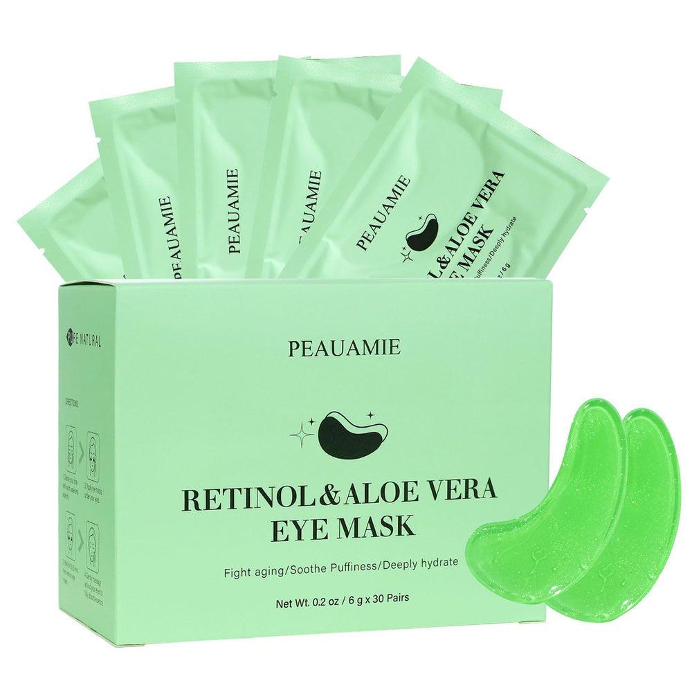 PEAUAMIE under-eye patches with retinol and aloe hydrate and smooth the under-eye area.