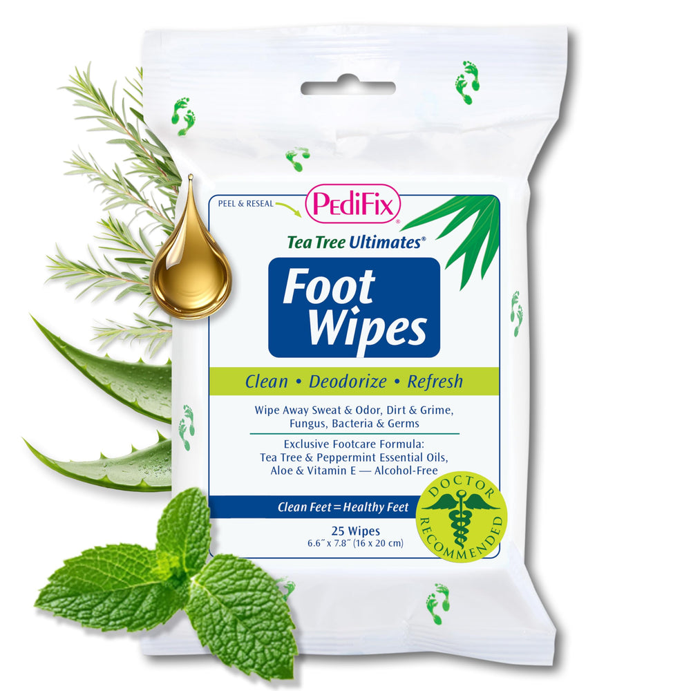 Pedifix Tea Tree Ultimates Foot Wipes packaging for on-the-go freshness