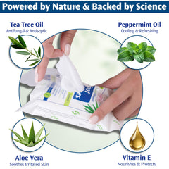 Pedifix Tea Tree Ultimates Foot Wipes single-wipe close-up showing cleansing action