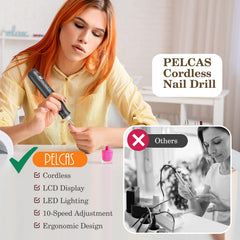 PEL CAS nail drill LCD display showing speed and power