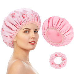Pengxiaomei Gorro de ducha doble cara con cerezas, ideal para dos estilos en la ducha