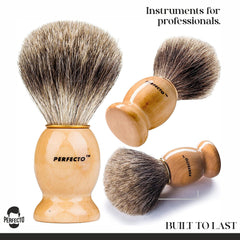 Perfecto Badger Shaving Brush creates luxurious lather on skin.