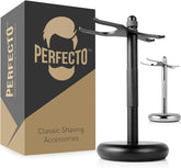 Perfecto Deluxe Black Razor Stand close-up shows weighted base for secure storage.