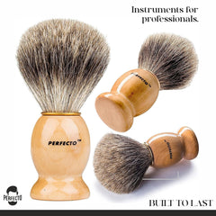 Perfecto brush creates a rich lather for a luxurious shave prep.