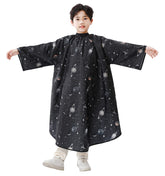 PERFEHAIR kids cape with space print front view showing sleeves for mess-free cuts