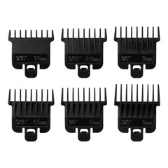 Perfitech 6-piece guard set showing 1/16 to 3/8 inch lengths for precise fades.