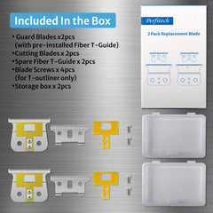 Packaging includes two blades and two replacement fiber guides.