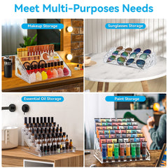 Pero Pero clear acrylic display rack for makeup and small items, neatly organized
