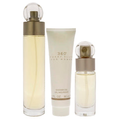 Perry Ellis 360 women gift set packaging with shower gel and EDT for versatile gifting.