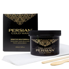 Persian cold wax kit for facial application glides on smoothly for gentle facial hair removal.