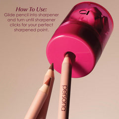 PERSONA Sharpener clean-tip reveal for drag-free creamy formulas.
