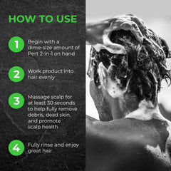 Pert Plus 2-in-1 wash-rinse action illustrating easy-clean finish.