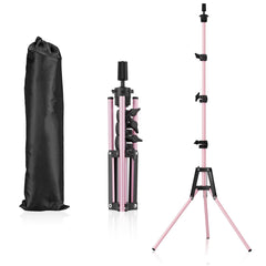 Pet Baby mannequin head stand with adjustable pink frame for precise wig styling.