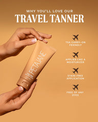 Hands applying Peta Jane Tan Extender Lotion for a smooth, even glow.