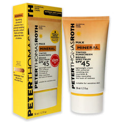 Peter Thomas Roth Max Mineral Sunscreen packaging on shelf conveys SPF 45 protection.