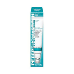 Peter Thomas Roth under-eye cream tube application emphasizes soothing, brightening routines.
