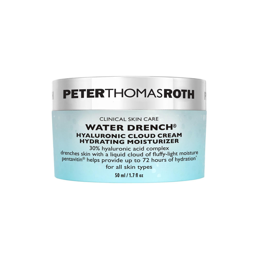 Peter Thomas Roth Water Drench Hyaluronic Cloud Cream jar close-up showing hydration focus