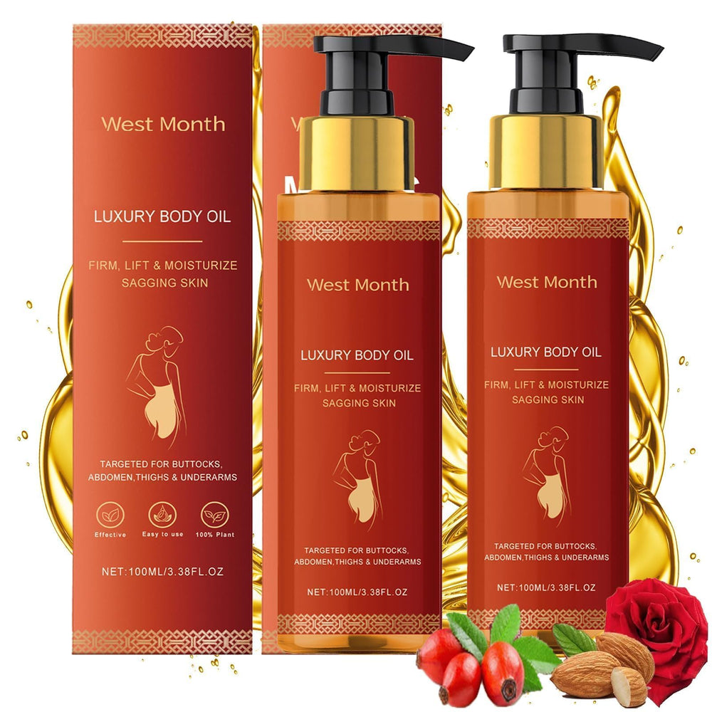 pewatul Body Firming Oil bottle pouring for even hydration and smooth application.