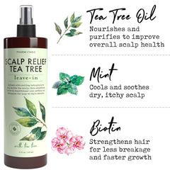 PHARM TO TABLE Tea Tree Leave-In mist applied to scalp for relief.