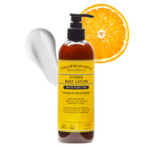 Pharmacopia Citrus Body Lotion bottle closeup highlighting vegan hydration