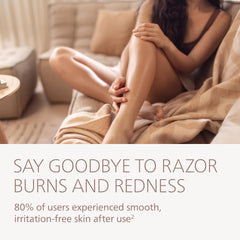 Three‑blade system minimizes irritation during quick body grooming.