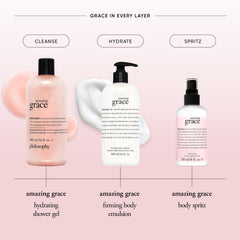 Philosophy Amazing Grace body spritz on skin suggesting lightweight moisture and scent