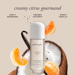 Philosophy Coconut Rush bottle side angle showing sleek design.