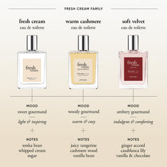 philosophy Fresh Cream vanilla heliotrope tonka note close-up highlights creamy sweetness.