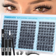 PHKERATA natural lash clusters 180pcs kit for seamless daily flutter and easy DIY use.