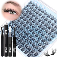 PHKERATA natural lash clusters kit closeup with 110pcs for customizable looks