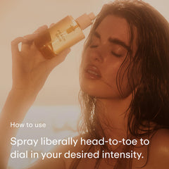 PHLUR Peach Skin Body Mist on skin illustrates radiant, soft fragrance linger.
