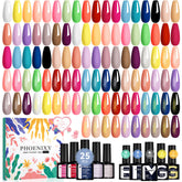 Phoenixy 30 Pcs Gel Nail Polish Set packaging displaying a full color range for all-season nails.