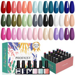 Phoenixy set gel de uñas de 24 piezas para lograr un acabado profesional en casa.