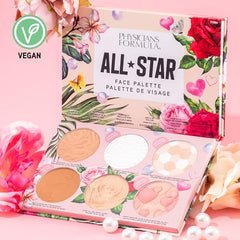 Physicians Formula All-Star Face Palette: iluminador Rosé All Day Petal Glow para pómulos radiantes.