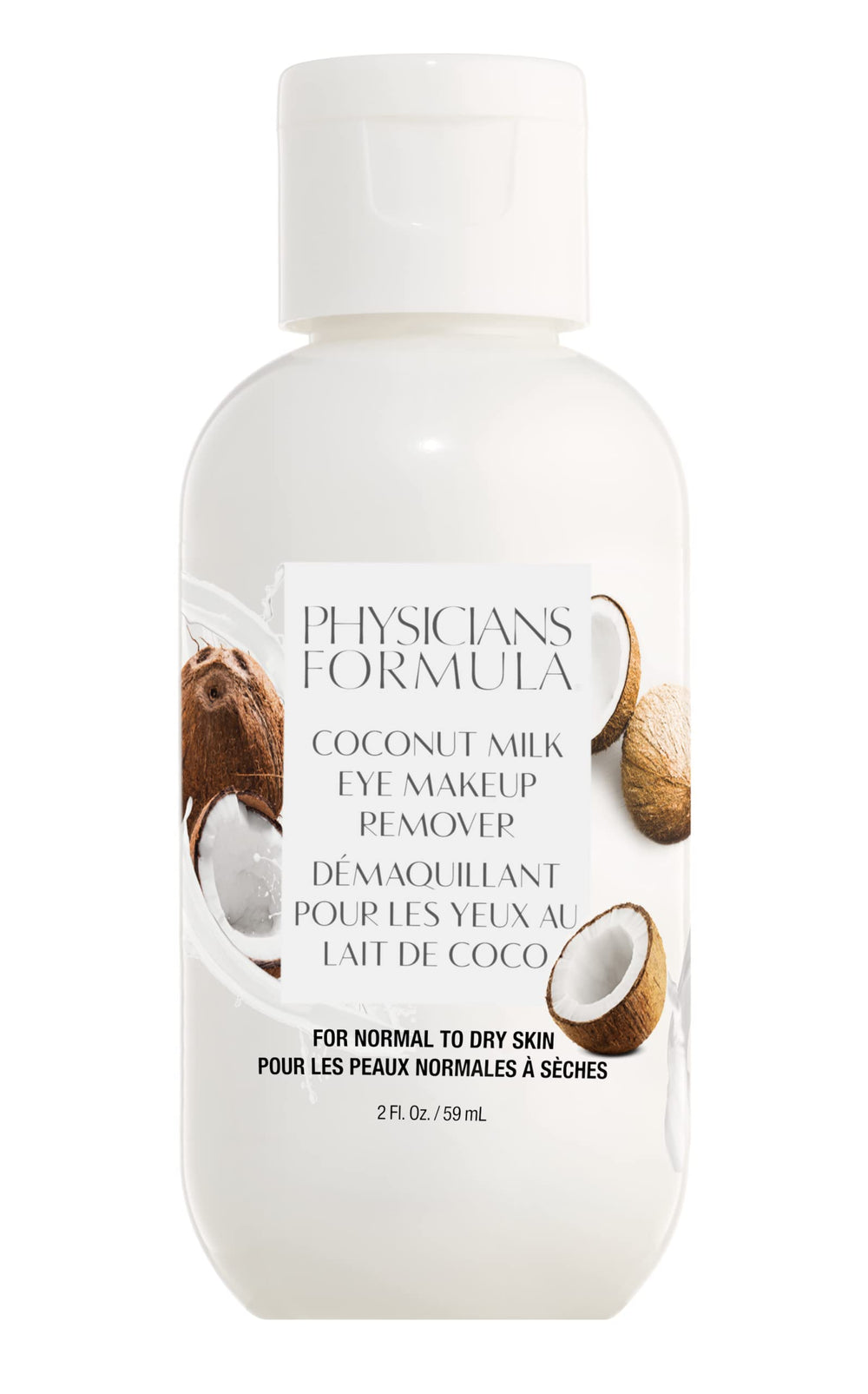 Physicians Formula Coconut Milk Eye Makeup Remover bottle shows gentle, effective waterproof makeup removal.