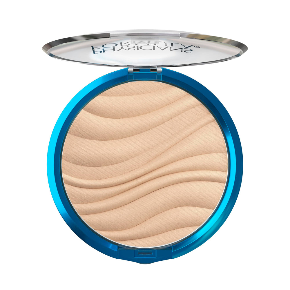 Polvo prensado Mineral Wear de Physicians Formula, acabado translúcido suave y natural.