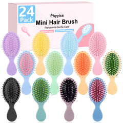 Phyyixs mini detangling hairbrushes in 24-pack multicolor set for on-the-go styling.
