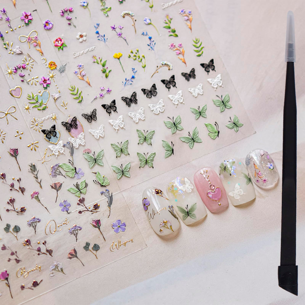 Picksweet estampa de flores 5D para uñas con acabado realista.