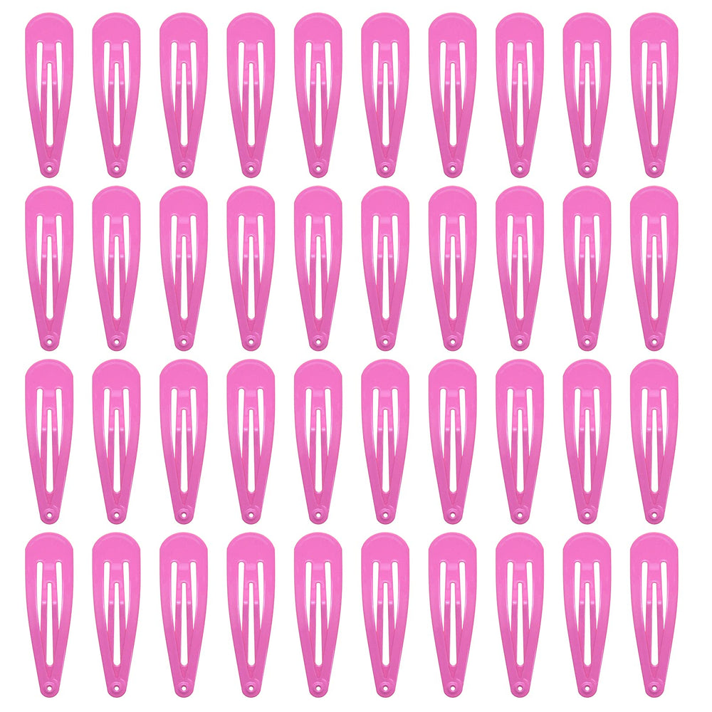 Pidoudou hot pink metal snap hair clips close-up showing smooth coated surface and secure hold.