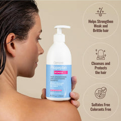 Pilopeptan Woman Shampoo massaged into wet hair to create lather