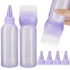 Pimoys hair dye applicator bottle with purple design for mess-free dye application