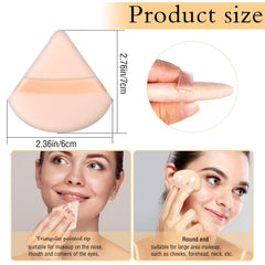 Pimoys triangle round-side puff demonstrates dual-sided design for foundation and contour.