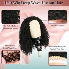 Pinketer drawstring half wig cap for non-glue wear and natural hairline.