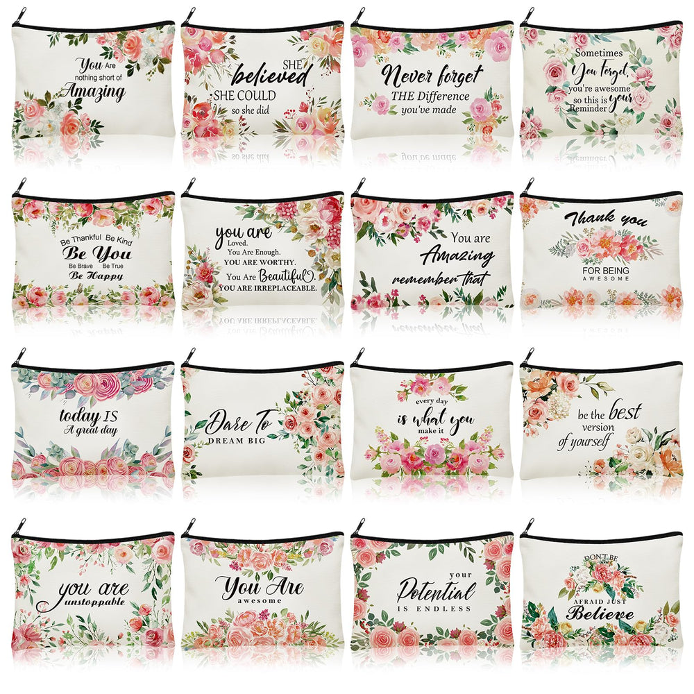 Pinkunn flower canvas makeup bag with zipper for travel organization of cosmetics